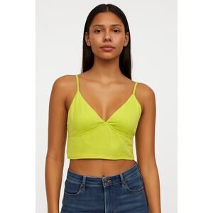 Aerie Women's Bralette Green Longline V-Neck Adjustable Straps Ruched Back Sz L